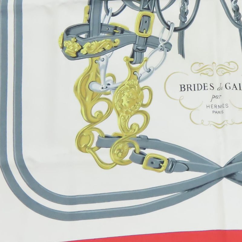 Hermes Scarf Carre 90 Silk Red Gold Gray Ceremonial Maitreya Apparel — view 4