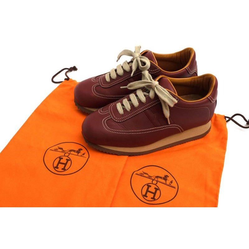 Hermes Shoes Sneakers Low Cut Women Leather Red Brown — view 8