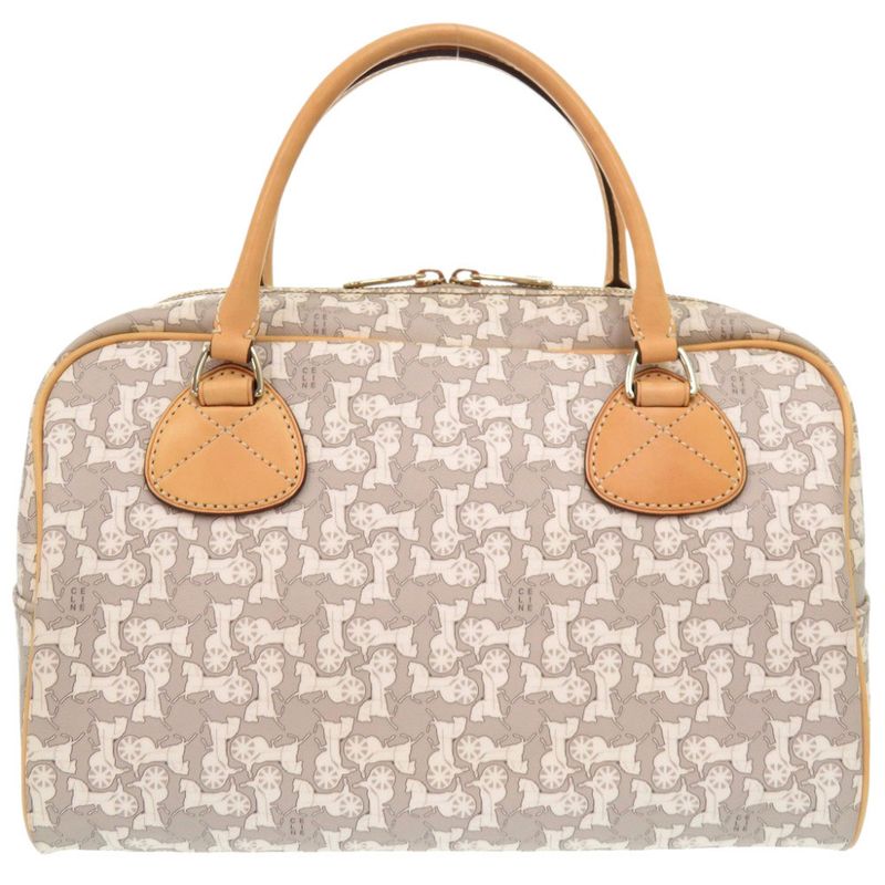 Celine Sulky Carriage Leather Gray White Handbag Boston Bag 1198 — view 2