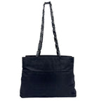 Prada Triangle Logo Stitch Nylon Black Tote Silver