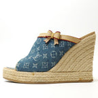 Louis Vuitton Monogram Denim Wedge Sole Sandals 36 Espadrilles — view 4