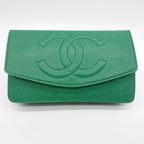 Chanel Pouch Caviar Leather Green CC Logo
