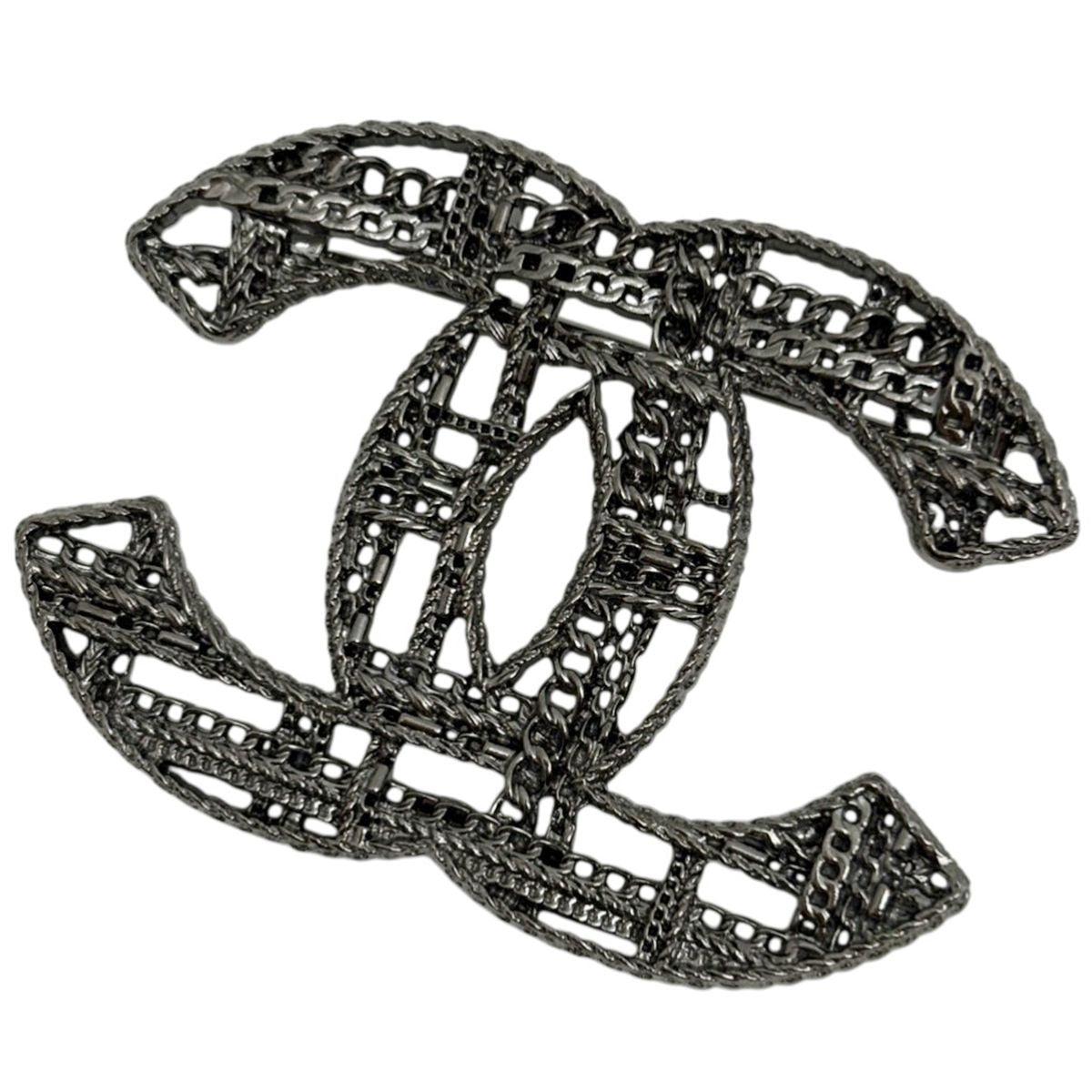 Chanel CC Logo Brooch Metal Silver