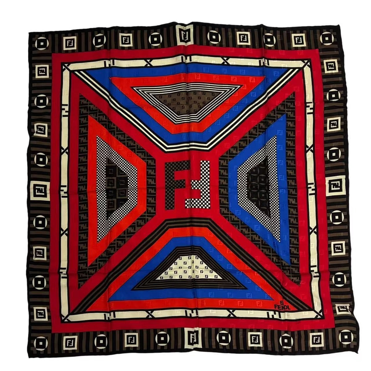 Fendi Large Silk Scarf Zucca Pattern Pecan Red Brown — view 2