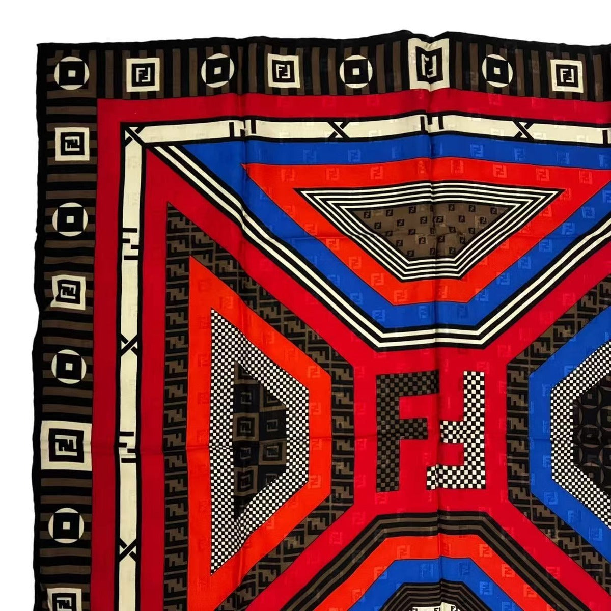 Fendi Large Silk Scarf Zucca Pattern Pecan Red Brown — view 3