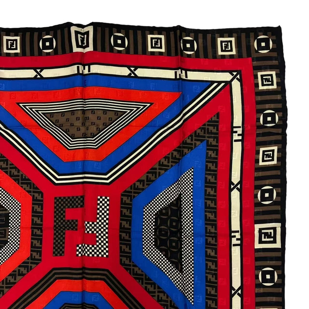 Fendi Large Silk Scarf Zucca Pattern Pecan Red Brown — view 4