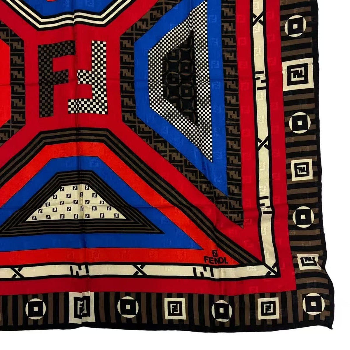 Fendi Large Silk Scarf Zucca Pattern Pecan Red Brown — view 5