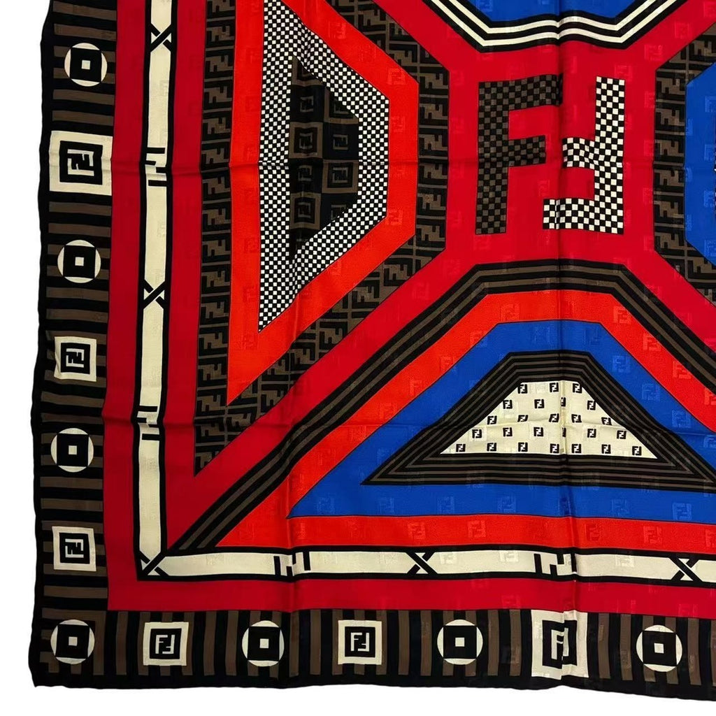 Fendi Large Silk Scarf Zucca Pattern Pecan Red Brown — view 6
