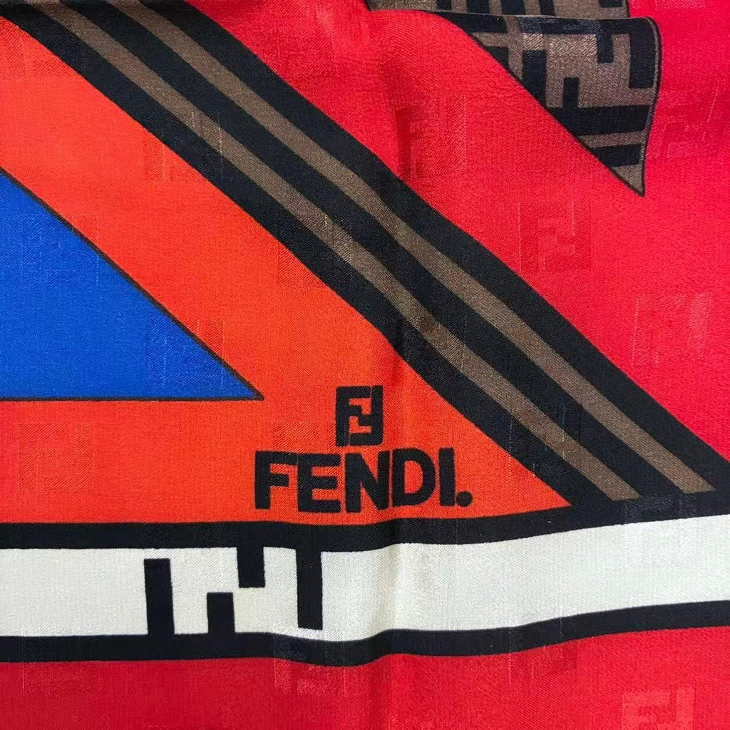 Fendi Large Silk Scarf Zucca Pattern Pecan Red Brown — view 7