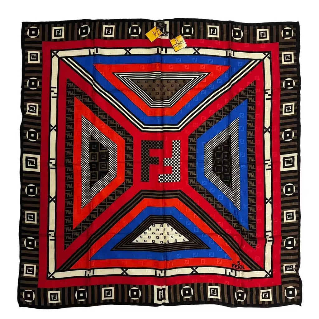 Fendi Large Silk Scarf Zucca Pattern Pecan Red Brown