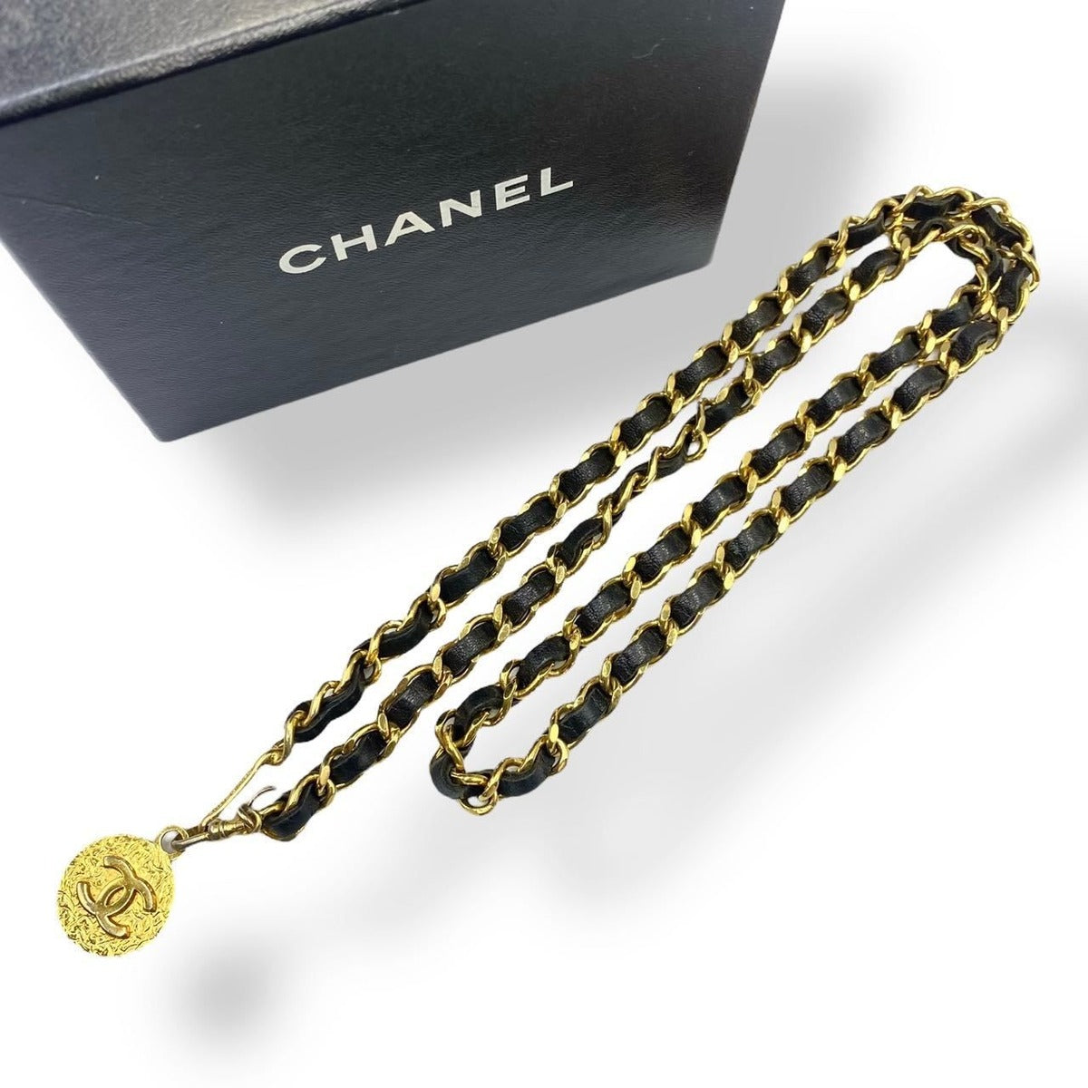 Chanel Chain Belt CC Logo Leather Gold Black