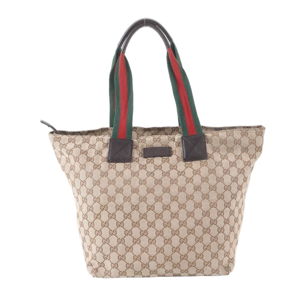 Gucci GG Canvas Sherry Line Leather Tote Shoulder Hand