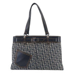 Dior Trotter Tote Canvas Leather Navy Silver