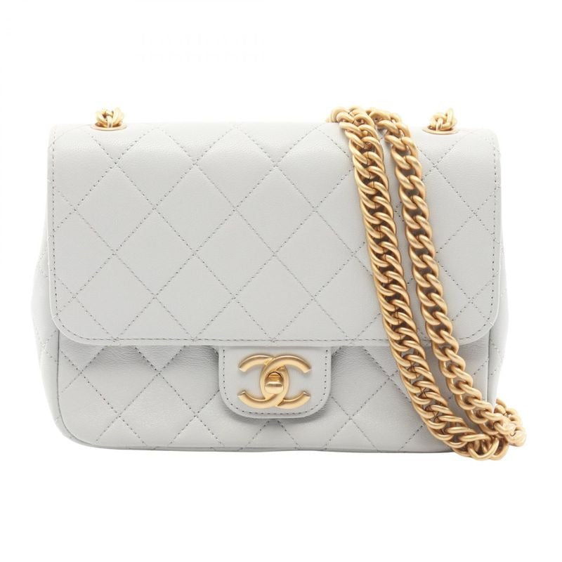 Chanel Shoulder Bag Quilted Light Gray Leather Small Flap Chain