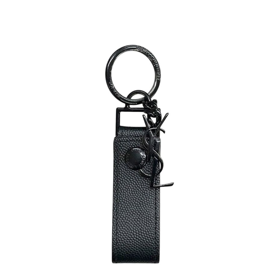 Saint Laurent Key Holder Black Cassandra Key Ring YSL Leather Metal Paris