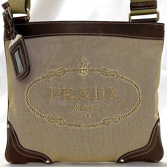 Prada Shoulder Bag Beige Brown Bt0536 Jacquard — view 2