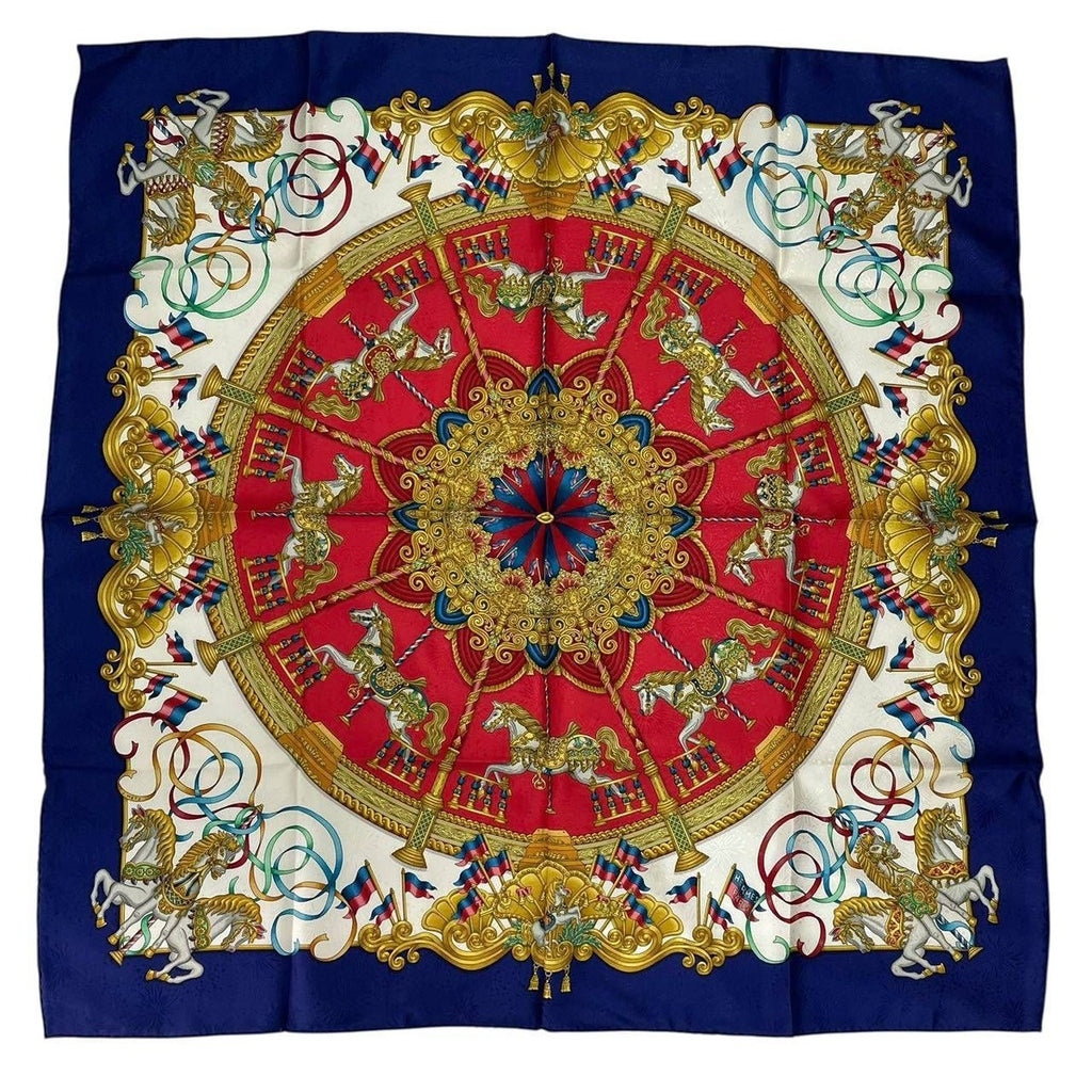 Hermes Carre 90 Scarf Silk Luna Park Amusement Merigo Land Navy — view 2