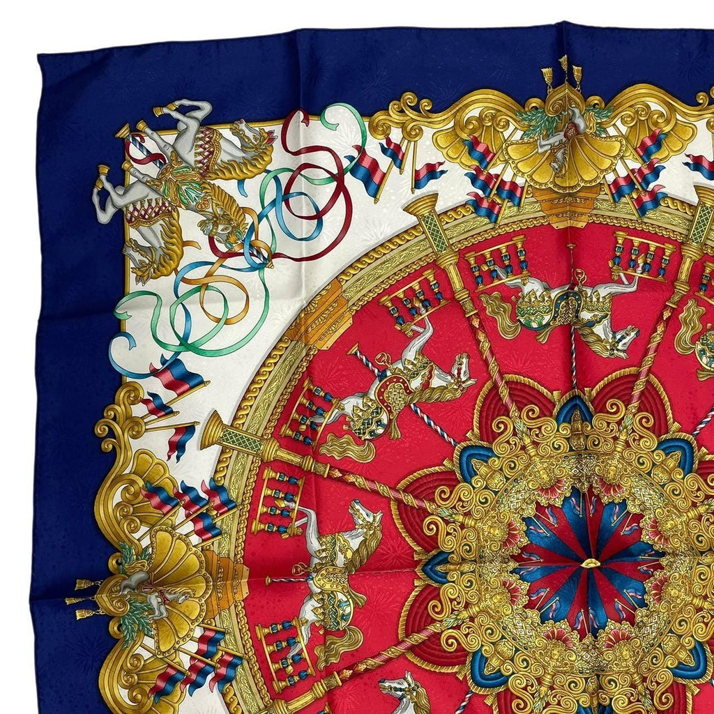 Hermes Carre 90 Scarf Silk Luna Park Amusement Merigo Land Navy — view 3