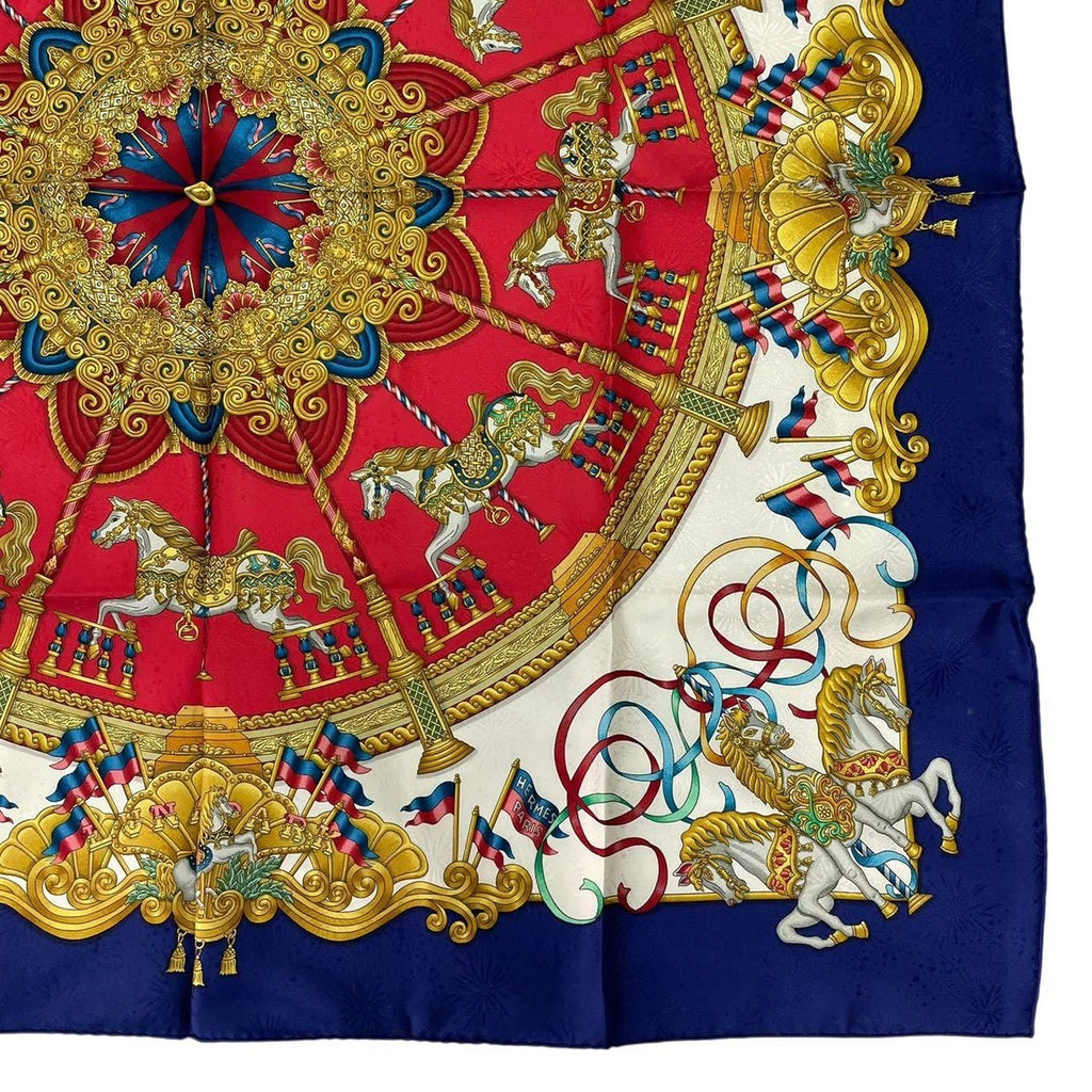 Hermes Carre 90 Scarf Silk Luna Park Amusement Merigo Land Navy — view 6