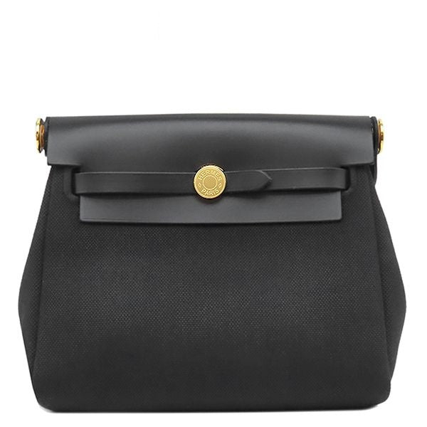 Hermes Shoulder Bag Herbag Zip 20 Mini Canvas Toile Hunter Black Gold