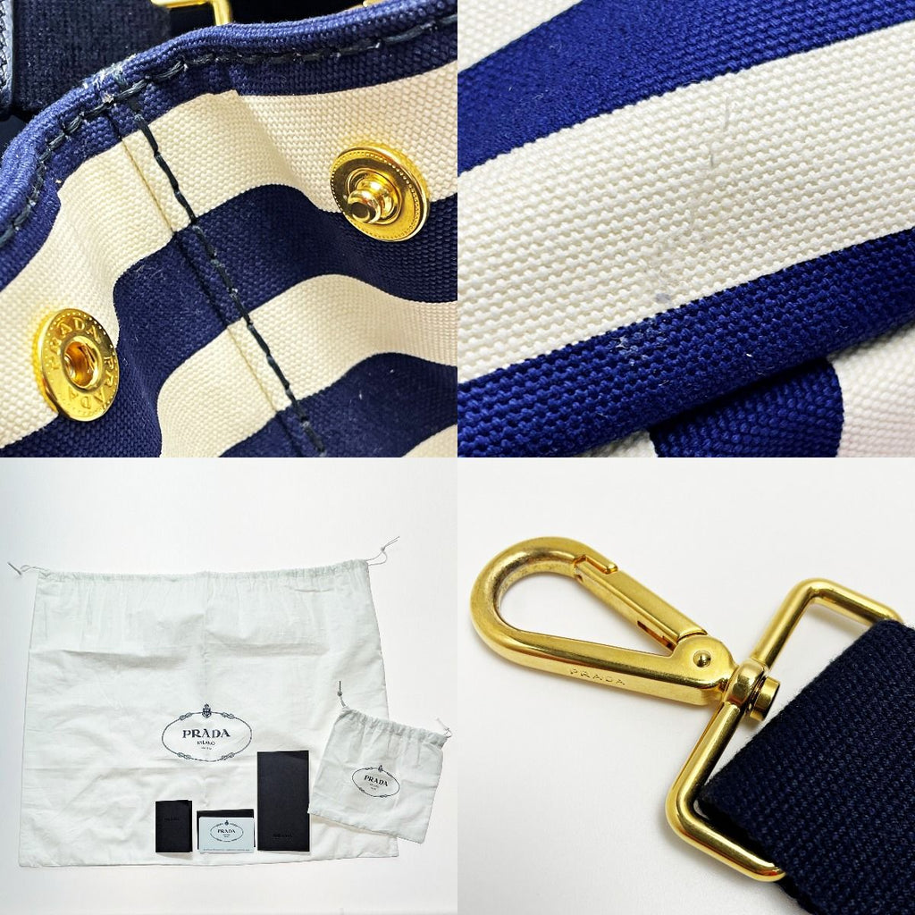 Prada Canapa B2642 B Navy Ivory Tote Canvas — view 8