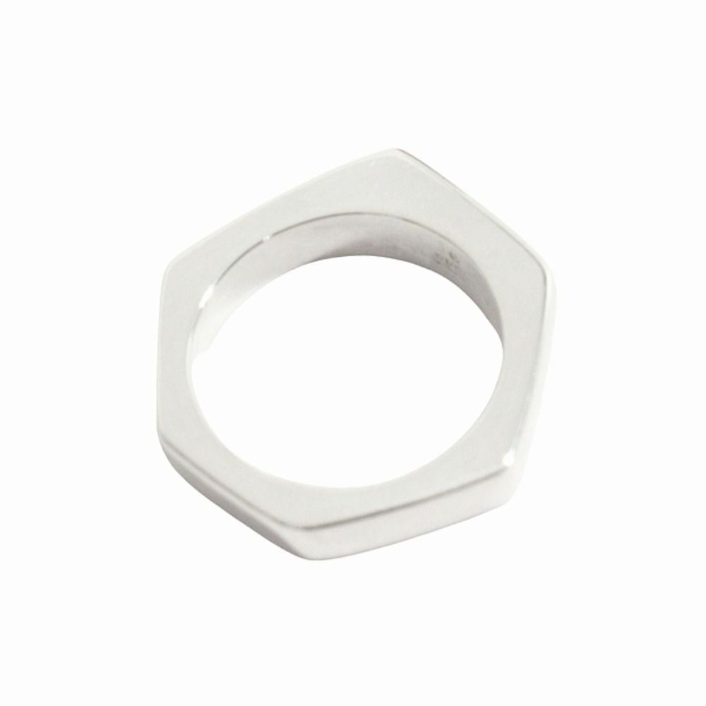Gucci Polished Asymmetric Nut Motif Hexagon Ring Silver — view 5