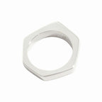 Gucci Polished Asymmetric Nut Motif Hexagon Ring Silver — view 5