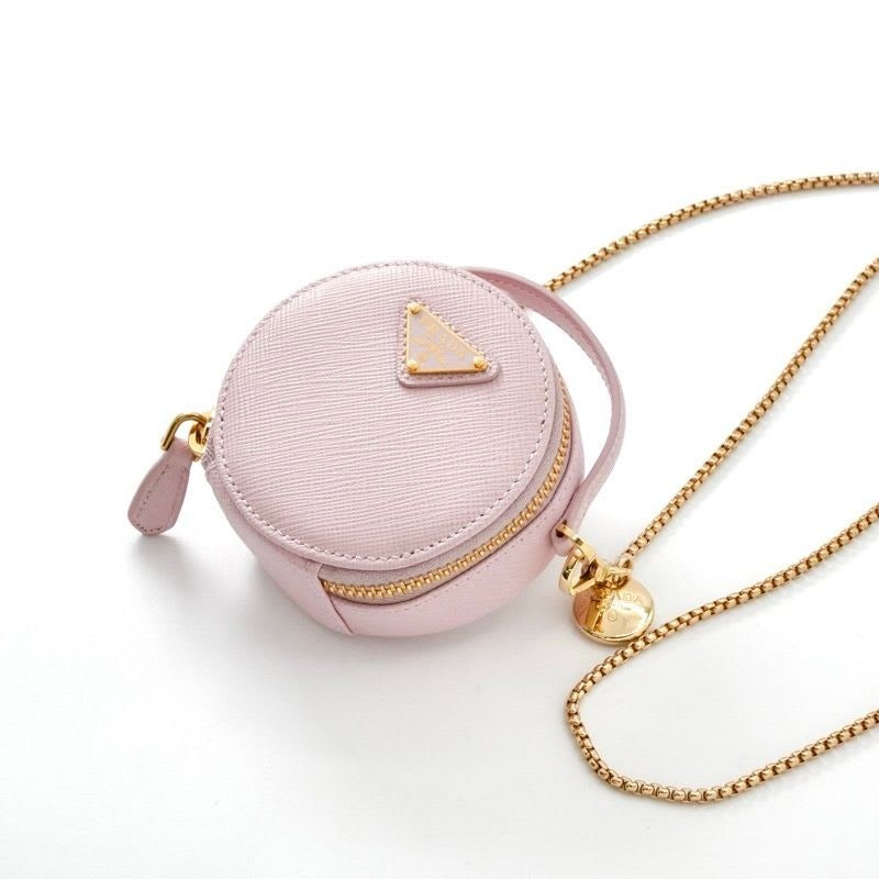 Prada Pouch Pink Gold Triangle Logo Saffiano Leather Mini Charm