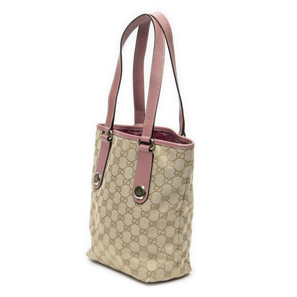 Gucci Charmy Bucket Tote Pink Beige GG Canvas — view 2