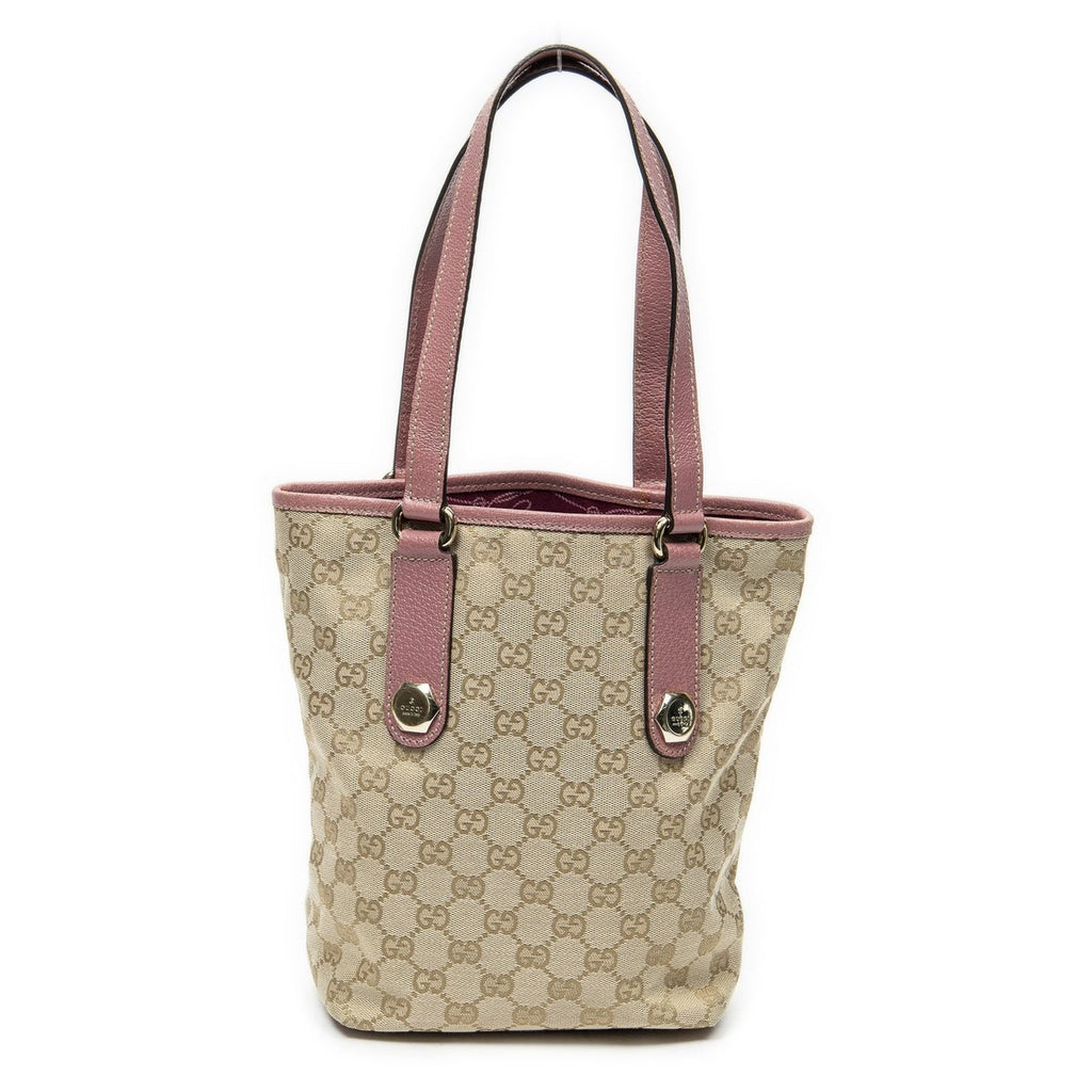 Gucci Charmy Bucket Tote Pink Beige GG Canvas — view 5