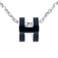 Hermes Necklace Pop Ash Mini Pendant H Black Silver-color Accessories