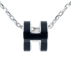 Hermes Necklace Pop Ash Mini Pendant H Black Silver-color Accessories