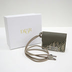 Dior Saddle Flap Card Case Bifold Wallet Canvas Leather Multi Green