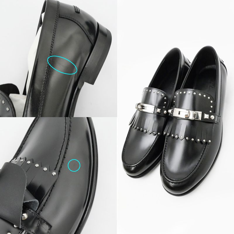 Hermes D'estaing Moccasins Loafers Z Size 38 1 2 Black Studs — view 9