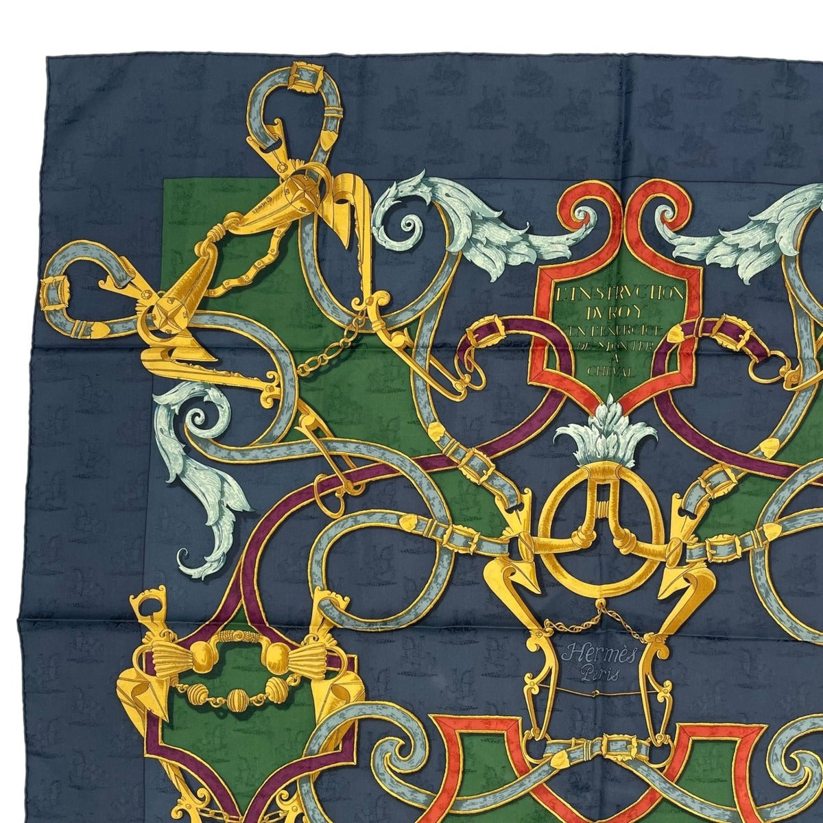 Hermes Scarf Silk Carre 90 L'instrvction du Roy Imperial Studies Navy — view 2
