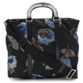 Prada Flower Floral Pattern Rose Tote 2-Way Shoulder Bag Nylon Nero Black Blue