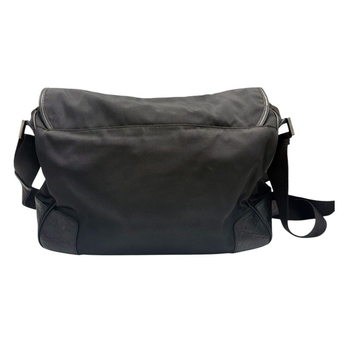 Gucci GG Embossed Black Silver Nylon Leather Shoulder Bag — view 2