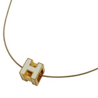 Hermes Cage Ash Cube Necklace Logo Gold Plated White
