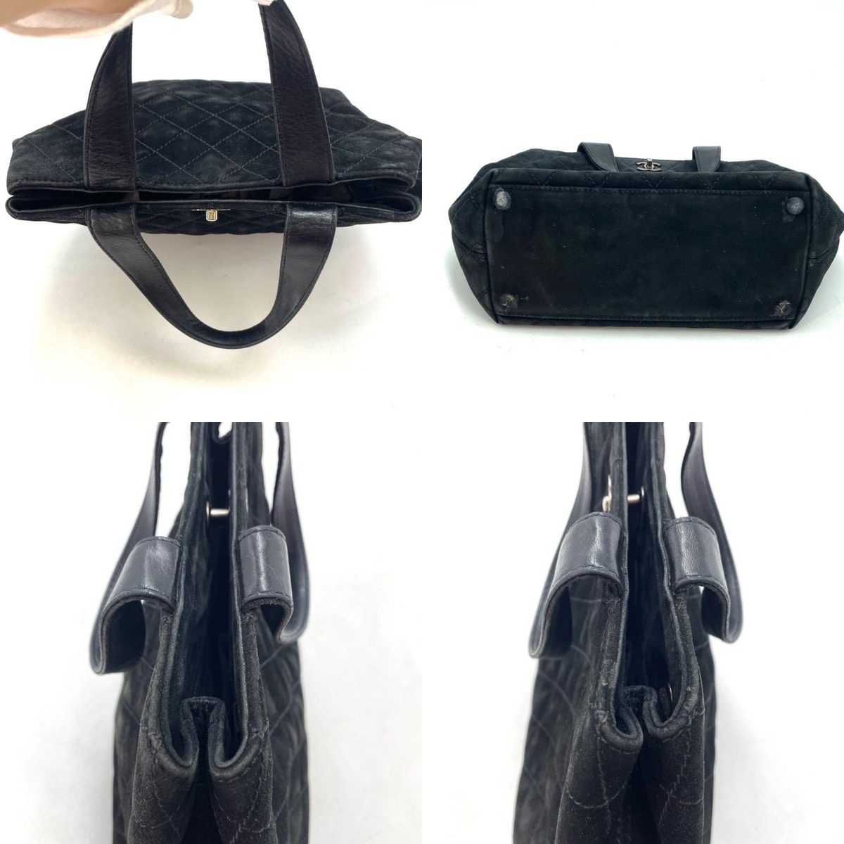 Chanel Quilted Suede Hand Bag Turnlock Black — view 5