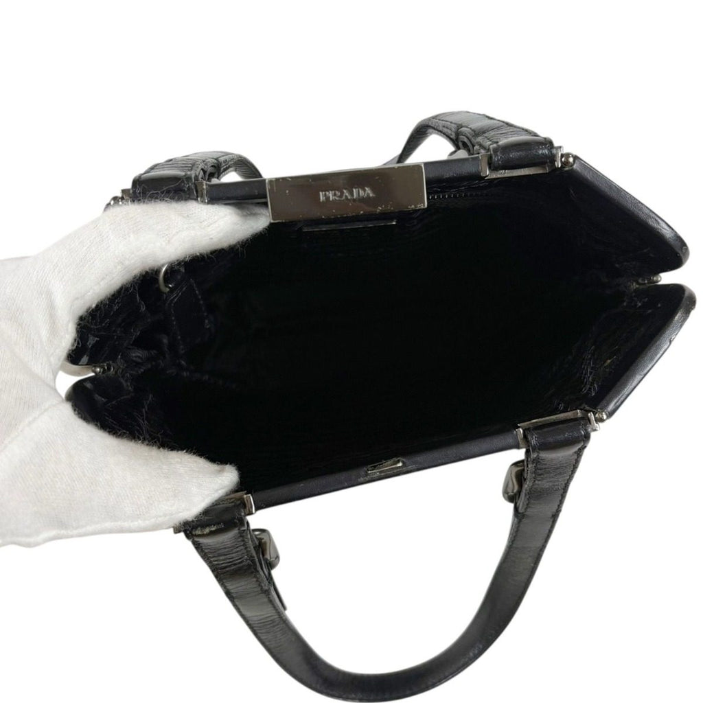 Prada Purse Top Handle Handbag Leather Black Nero — view 8