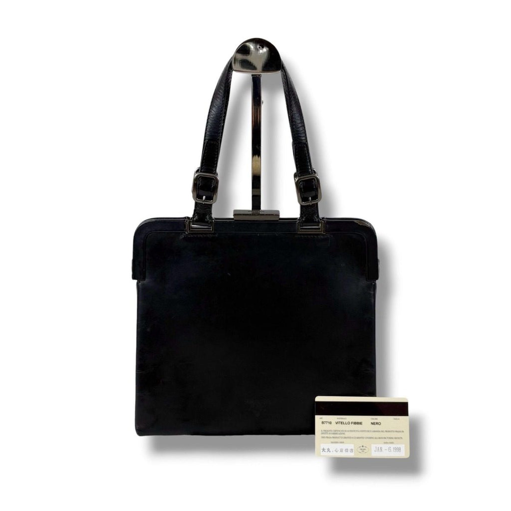 Prada Purse Top Handle Handbag Leather Black Nero