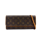 Louis Vuitton Pochette Twin GM Monogram Leather Brown Shoulder Bag Gold