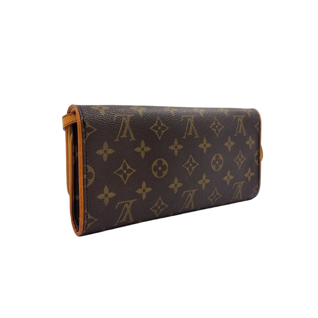 Louis Vuitton Pochette Twin GM Monogram Leather Brown Shoulder Bag Gold — view 2