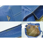 Prada Leather Shoulder Bag Tote Blue — view 8
