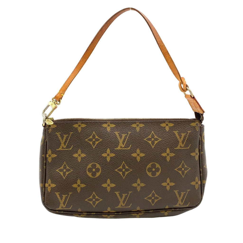 Louis Vuitton Pochette Monogram Leather Brown Handbag Gold