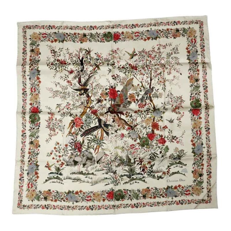 Dior Square Scarf Floral Pattern Beige 25 Jah090 Zkdo Accessories