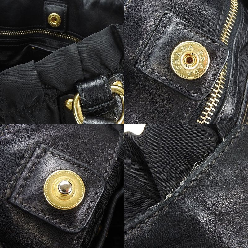 Prada Handbag 2-Way Nylon Leather Black Everyday Casual Gold Hardware — view 6
