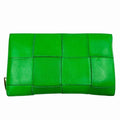 Bottega Veneta Maxi Intrecciato Cassette Zip Around Leather Wallet Green