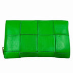 Bottega Veneta Maxi Intrecciato Cassette Zip Around Leather Wallet Green
