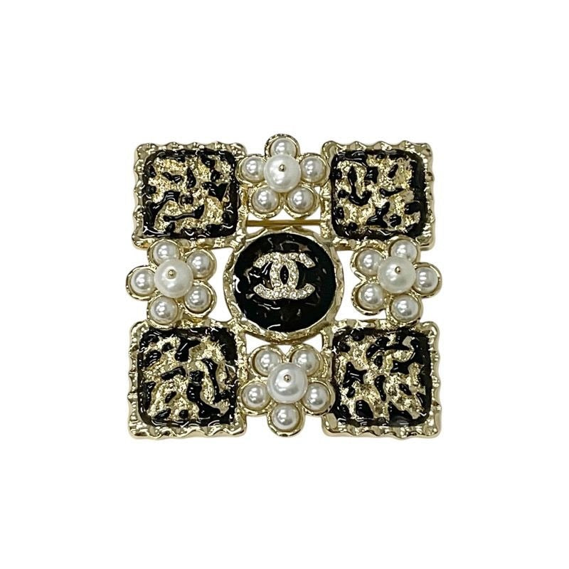 Chanel Brooch Corsage Gold Black Coco Mark Rhinestone — view 2